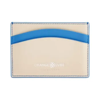 ORANGE CUBE Grained Leather Card Holder Unisex Blue
