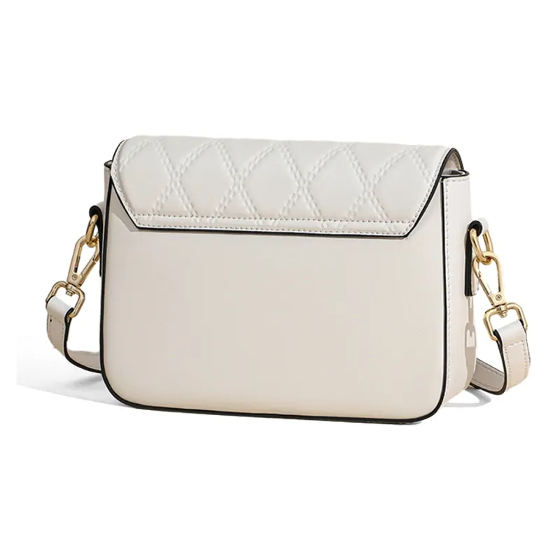 COMELY Cow Leather Patchwork Synthetic Leather Small Square Bag Shoulder Bag Women's Ecru-4