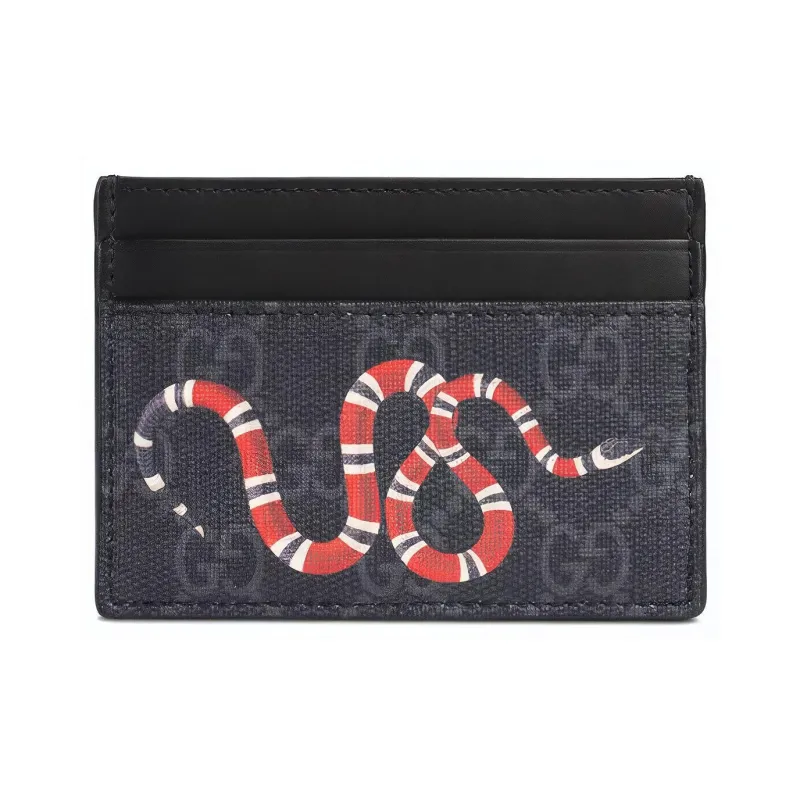 GUCCI Kingsnake Print Gg Supreme Card Holder Black/Red-0