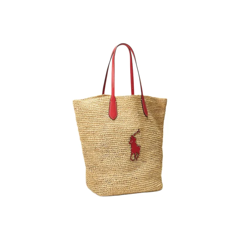 Polo Ralph Lauren Raffia Tote Bag Shopping Bag Shoulder Bag Handbag Large Size Women's Original Multicolor Red-2