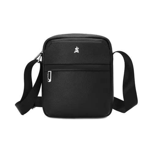 MEXICAN Litchi Grain Cow Leather With Synthetic Leather Shoulder Bag, Crossbody Bag Regular Men's Black