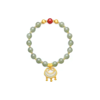Cuiya Golden Building Hetian Jade Bracelets Women's Pale Greenish-White Jade