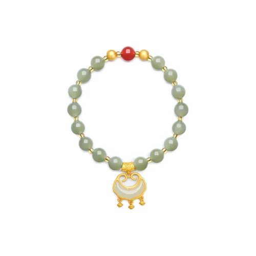 Cuiya Golden Building Hetian Jade Bracelets Women's Pale Greenish White Jade