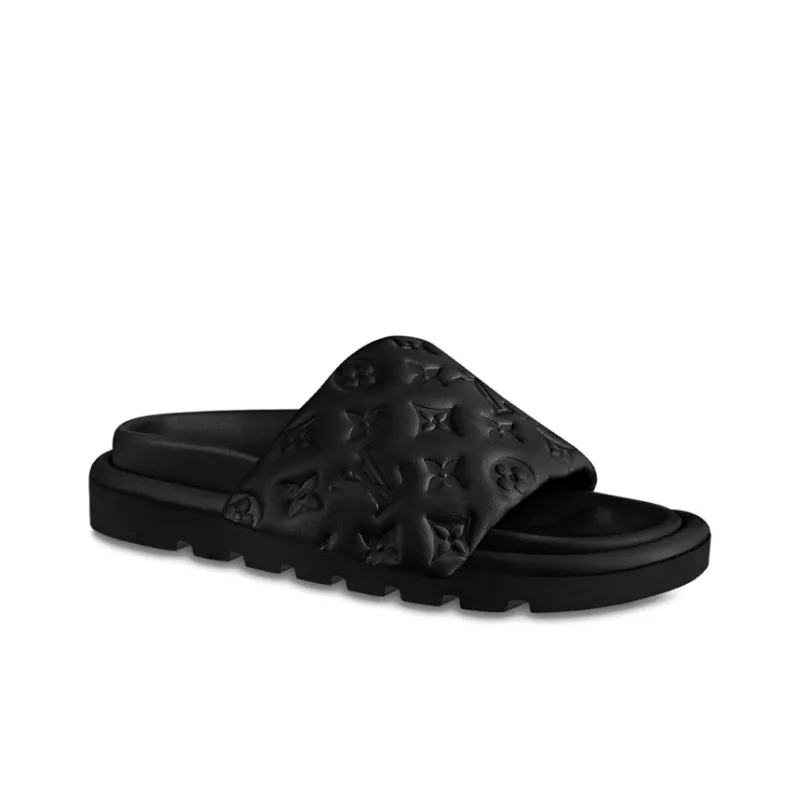 LOUIS VUITTON Pool Pillow Comfort Down Slippers Women's Black-1