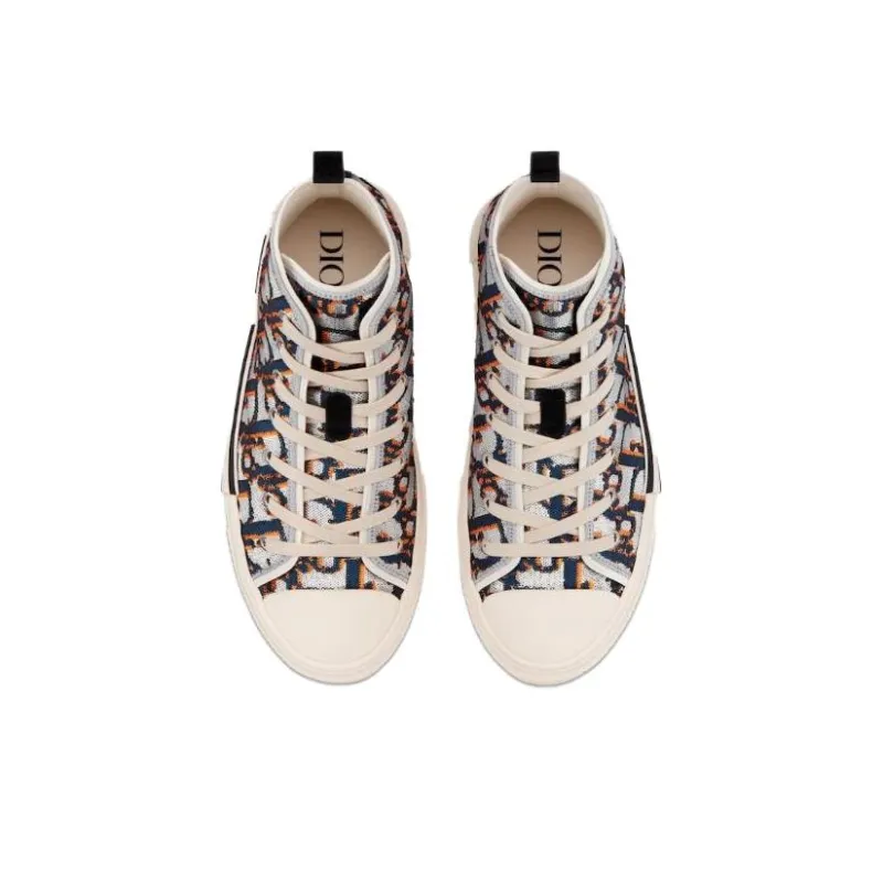 DIOR B23 High Top Stylish Skateboarding Shoes Men's Blue Silver-3