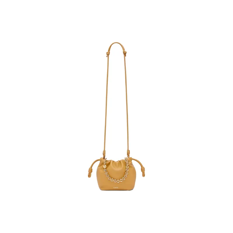 LOEWE Flamenco Nappa Sheepskin One Shoulder Crossbody Clutch Mini Women's Desert Yellow-5