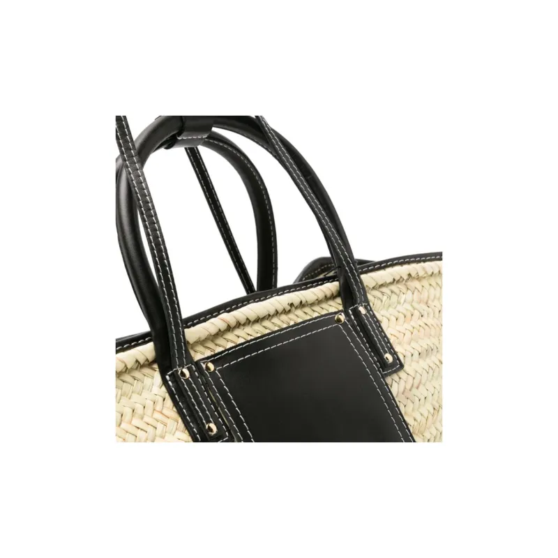 Jacquemus Raffia With Leather Tote Bag, Shopping Bag, Shoulder Bag, Crossbody Bag, Handbag Women's Black-2