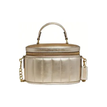 COACH Trail Cow Leather Chain Bag, Crossbody Bag, Box Bag, Makeup Bag, Handbag Small Size Women's Gold
