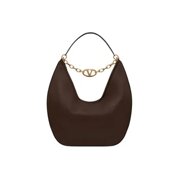 Valentino Vlogo Moon Nappa Leather Handbag Shoulder Bag Women's Cocoa Brown