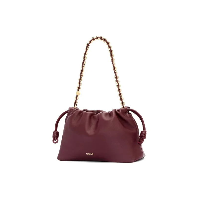 LOEWE Flamenco Soft Nappa Sheep Leather One Shoulder Crossbody Clutch Medium Size Women's Dark Burgundy Red-2