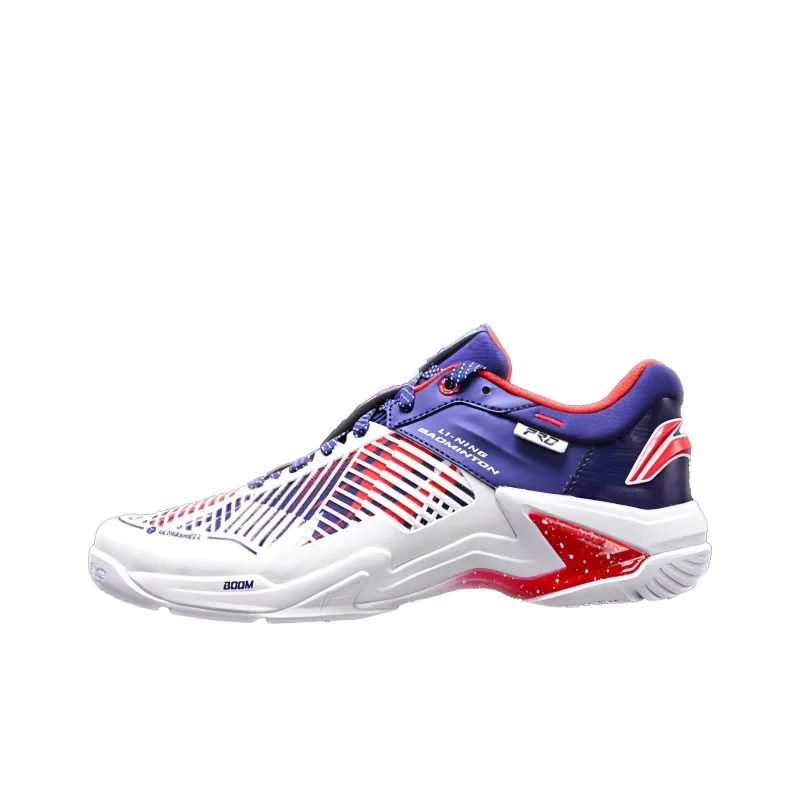 LiNing PRO Cushioned Slip Resistant Abrasion Resistant Low Top Badminton Shoes Unisex White Blue-0