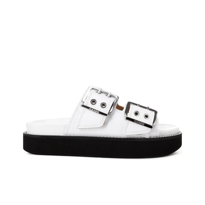 GANNI Slide Slippers Women's Black White-1
