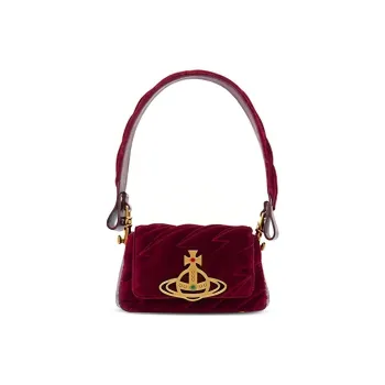 Vivienne Westwood HAZEL Velvet Cotton Shoulder Bag Baguette Bag One Shoulder Handbags Small Size Women's Burgundy