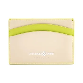 ORANGE CUBE Grained Leather Card Holder Unisex Light Green