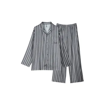 Same Language Pajama Set Men's Forest Robin Black And White Vertical Stripes