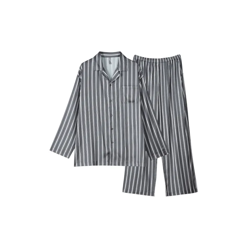 Same Language Pajama Set Men's Siberian Warbler Black And White Vertical Stripes-0