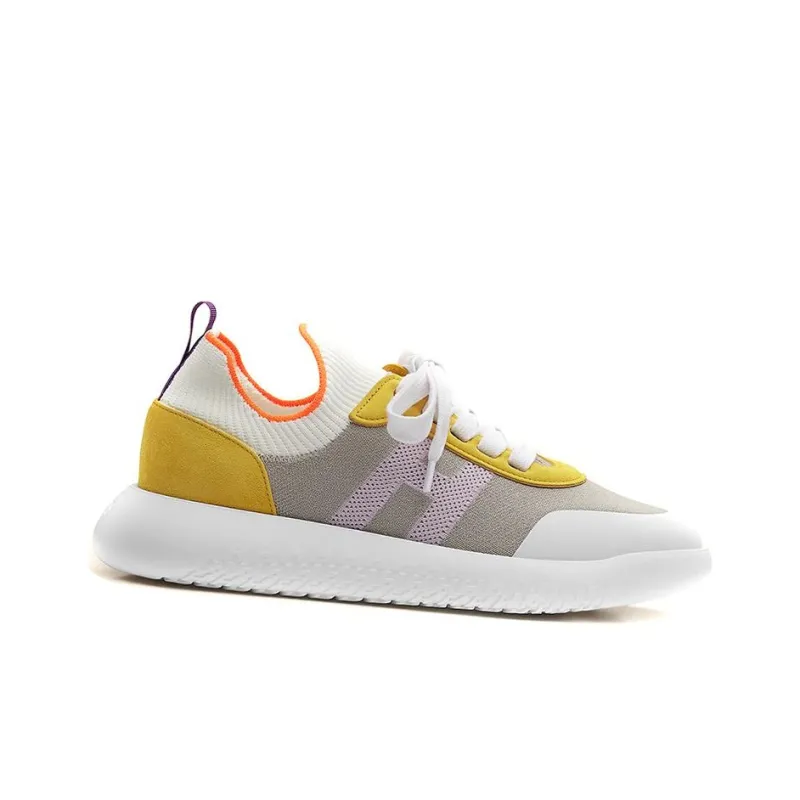 HERMES Crew Low Top Casual Shoes Women's Gray Yellow White-1