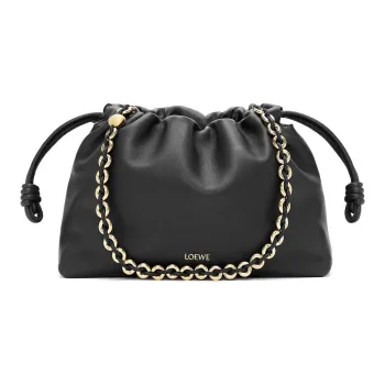 LOEWE Flamenco Soft Nappa Sheep Leather One Shoulder Crossbody Clutch Women's Black