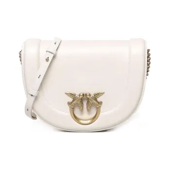 PINKO Love BagClick Collection Cow Leather Crossbody Bag, Shoulder Bag Women's White