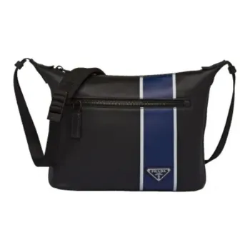 PRADA Calfskin Crossbody Bag Shoulder Bag Unisex Black With Cornflower Blue Accents