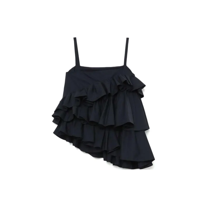 MSGM Asymmetric Ruffled Spaghetti Straps Top-1