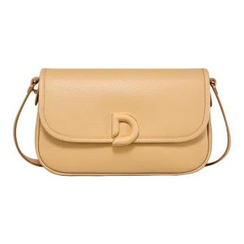 DISSONA Cow Leather Crossbody Bag, Shoulder Bag Large Size Women's Apricot