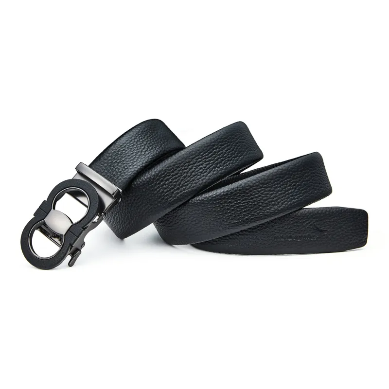 RED DRAGONFLY Business Casual Commute Automatic Buckle Top Grain Cow Leather Leather Belts Men's Black 3.5CM-3