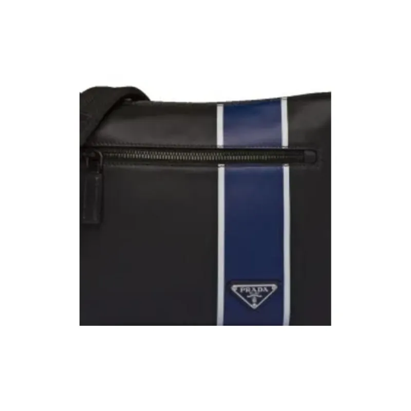 PRADA Calfskin Crossbody Bag Shoulder Bag Unisex Black With Cornflower Blue Accents-1