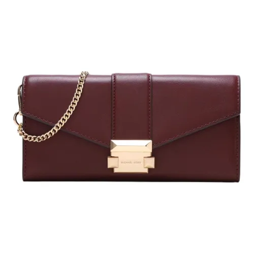 MICHAEL KORS Whitney Cow Leather Wallet Large Size Women's Dark Red With Gold Accents