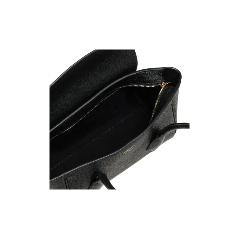 FERRAGAMO Stamped Calfskin Bowling Bag Handbag Shoulder Bag Women's Black-4