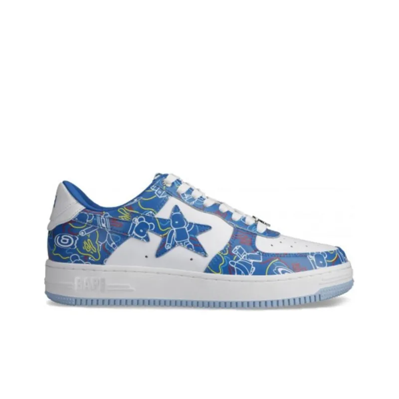 Medicom Toy x A BATHING APE STA Stylish Skateboarding Shoes Unisex Blue Camouflage-1