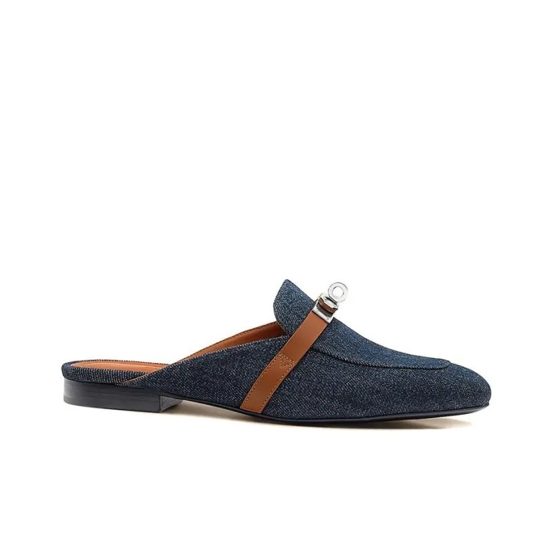 HERMES Oz Casual Single Shoes Women's Denim Blue-1
