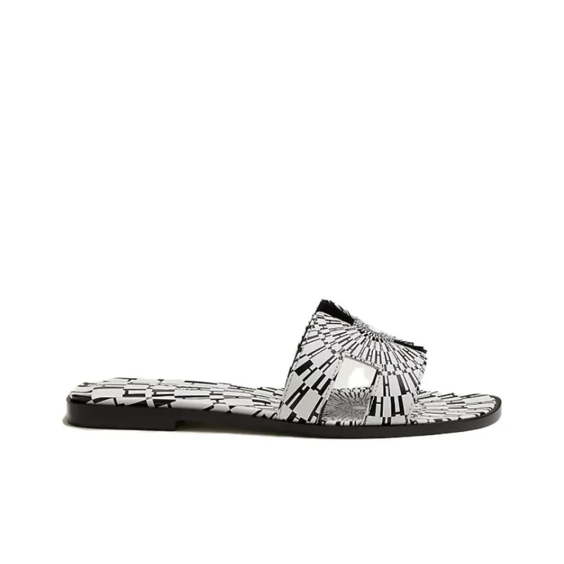 HERMES Oran Odor Resistant Slide Slippers Women's Black White-1