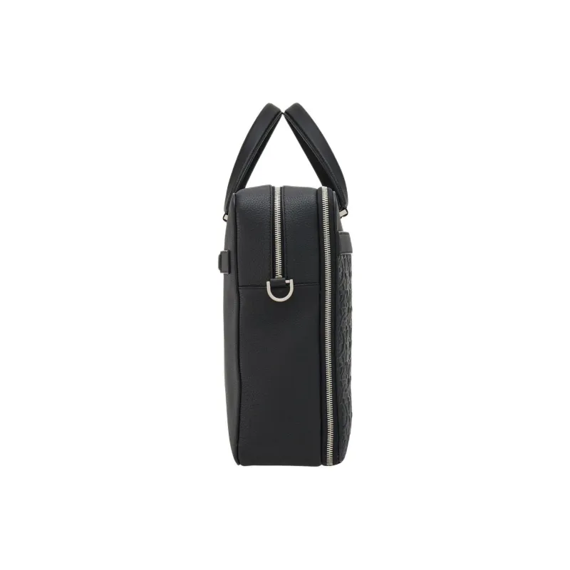 FERRAGAMO GANCINI Stamped Calfskin Handbags Briefcases Men's Black-1