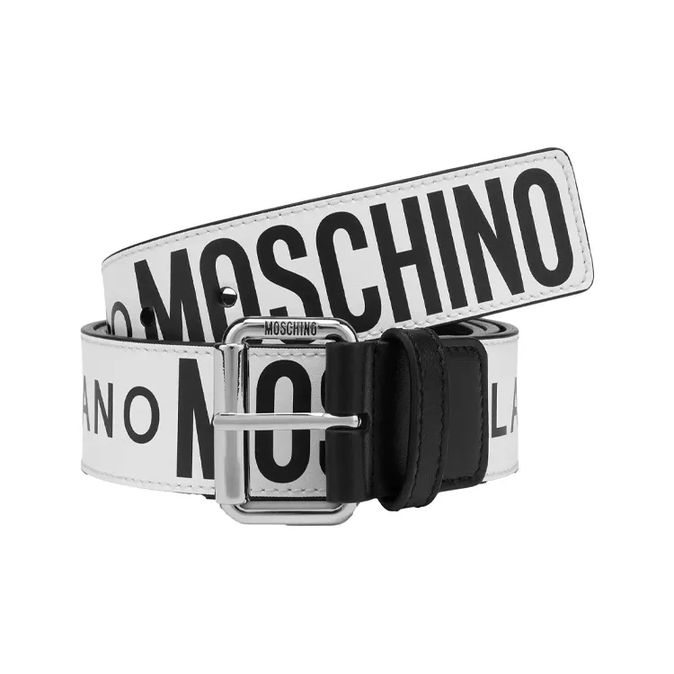 MOSCHINO Letter Decoration Pin Buckle Leather Belts Men's White Width: 4CM-1