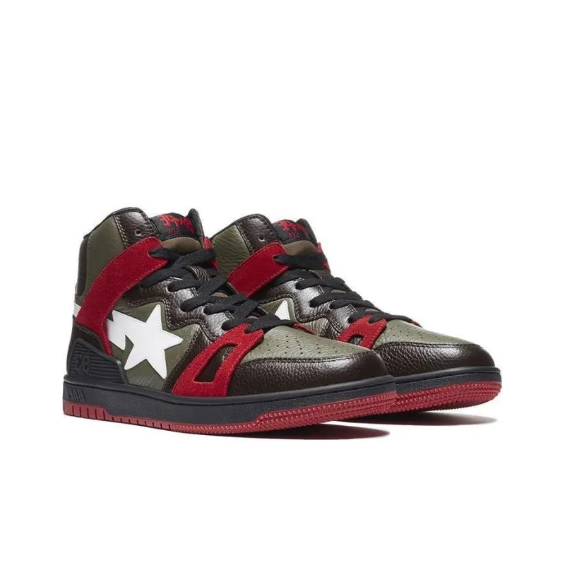 A BATHING APE STA 93 High High Top Stylish Skateboarding Shoes Men's Green Brown-3
