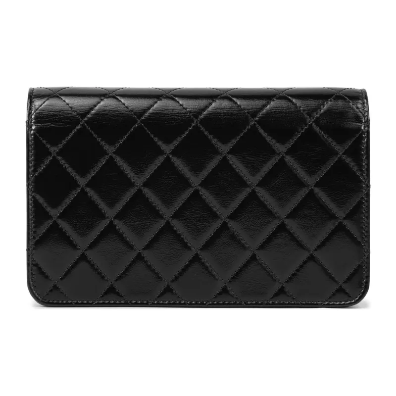 CHANEL Cow Leather One Shoulder Crossbody Clutch Women's Black-2