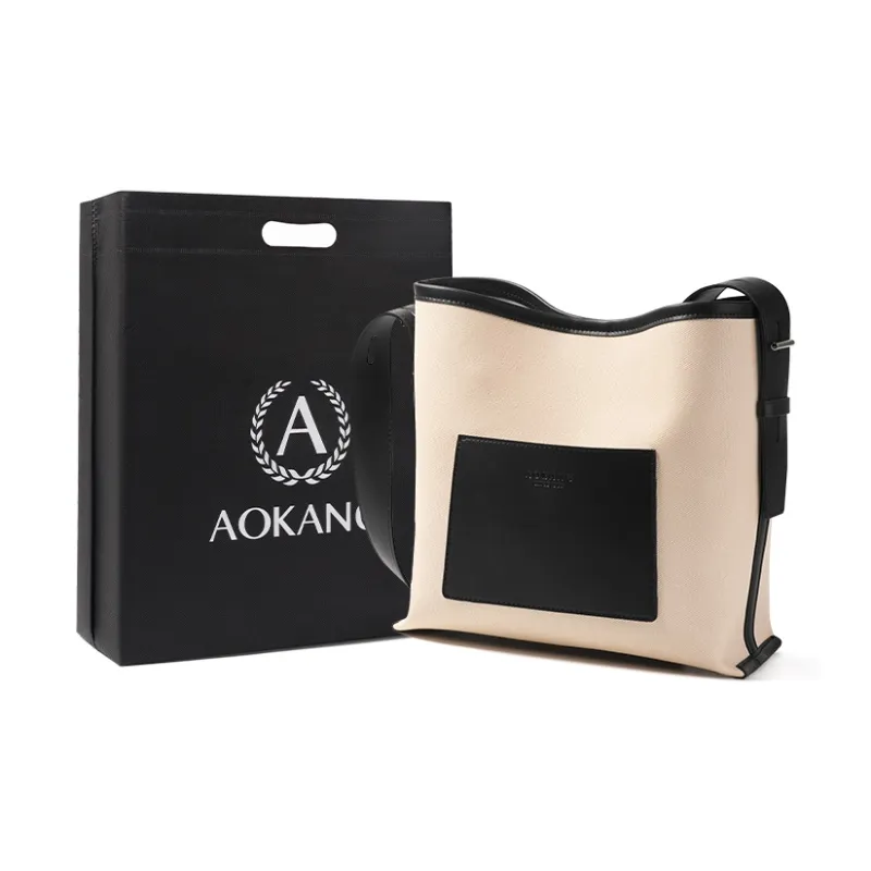 AOKANG Cow Leather Tote Bag, Shopping Bag, Bucket Bag, Shoulder Bag Large Size Women's Vil Brown/Kama Black-4