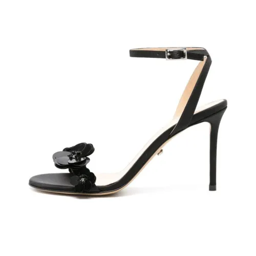 MACH & MACH Floral-appliqué Satin Sandals