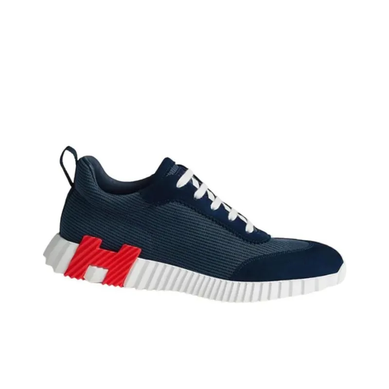 HERMES Bouncing Low-Top Casual Shoes Men's Ocean Blue-1