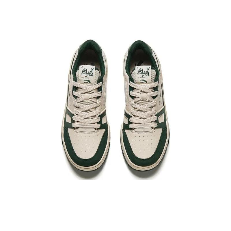 Anta Flame 5 Slip Resistant Low Top Skateboard Shoes Men's White Green-2