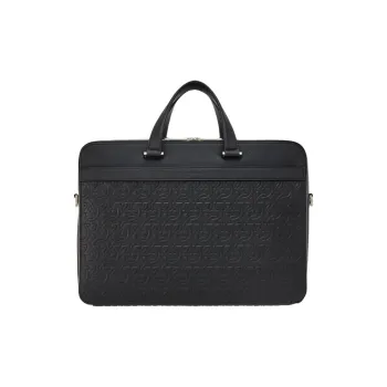 FERRAGAMO GANCINI Stamped Calfskin Handbags Briefcases Men's Black