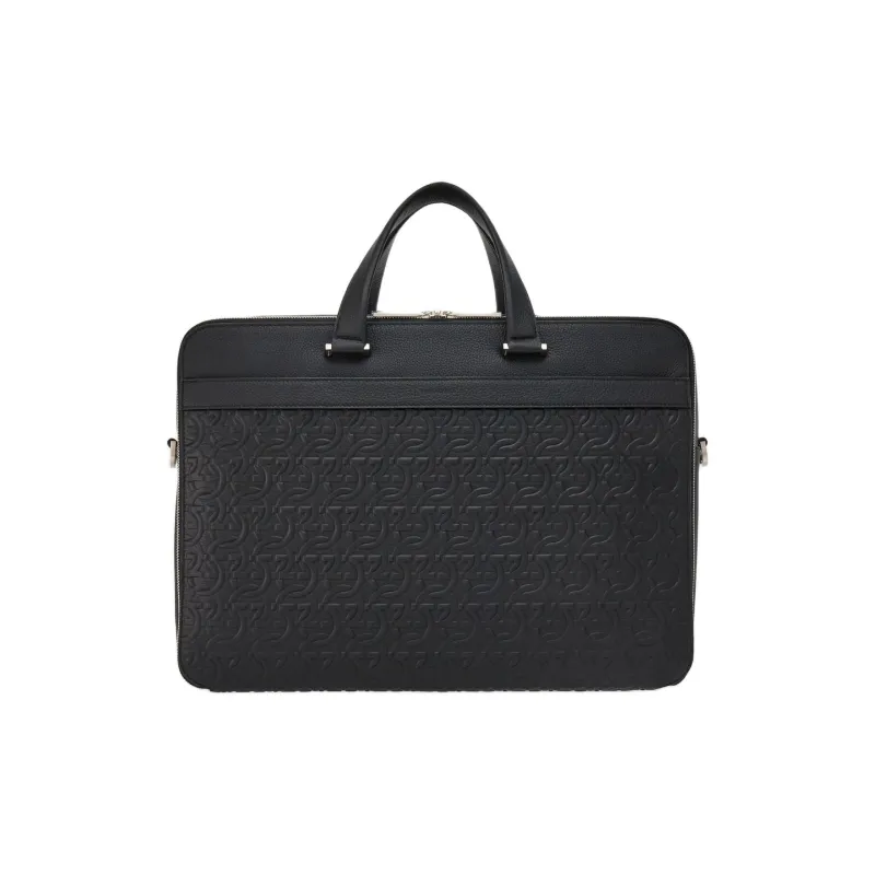 FERRAGAMO GANCINI Stamped Calfskin Handbags Briefcases Men's Black-0