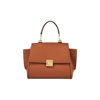 DISSONA Cow Leather Handbag, Shoulder Bag Large Size Women's Brown