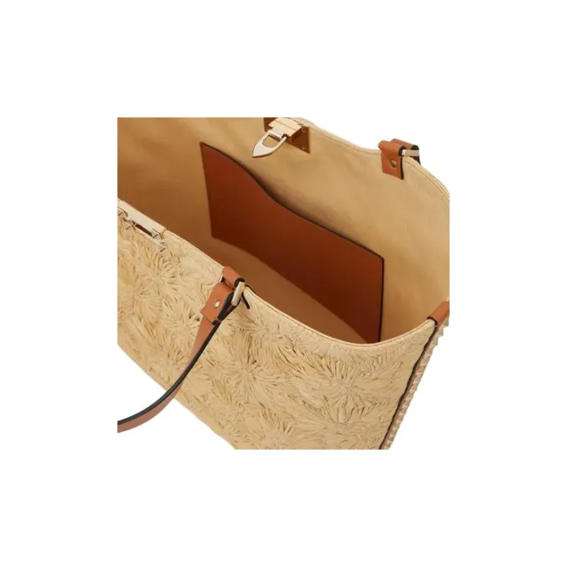Valentino Rockstud Raffia Tote Bag Shopping Bag Handbag Small Size Women's Natural Bonded Almond-5