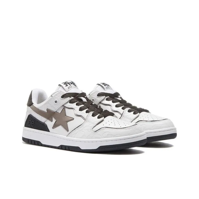 A BATHING APE SK8 STA Low Top Stylish Skateboarding Shoes Men's White Black-3