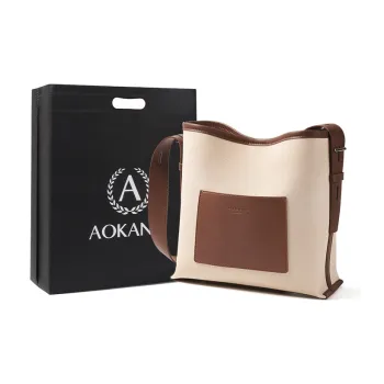 AOKANG Cow Leather Tote Bag, Shopping Bag, Bucket Bag, Shoulder Bag Large Size Women's Vil Brown/Kama Black
