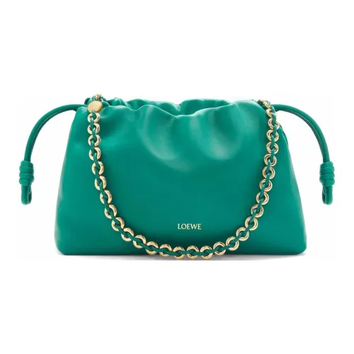 LOEWE Flamenco Soft Nappa Sheep Leather One Shoulder Crossbody Clutch Women's Emerald Green