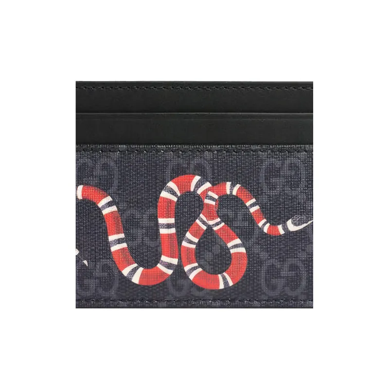 GUCCI Kingsnake Print Gg Supreme Card Holder Black/Red-4