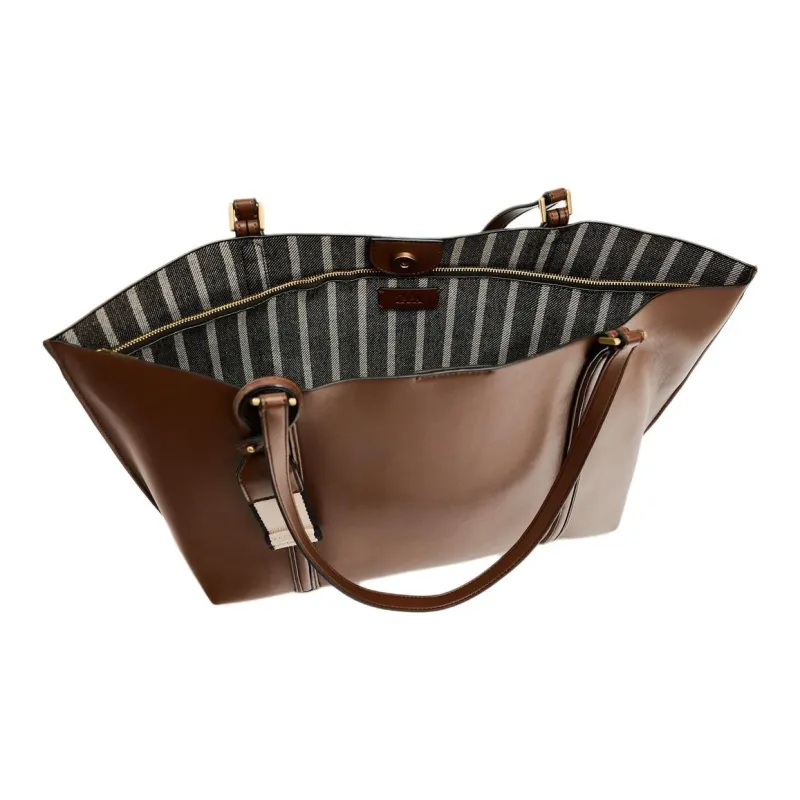 ZARA Polyurethane Tote Bag Shopping Bag Handbag Shoulder Bag Women's Brown-4